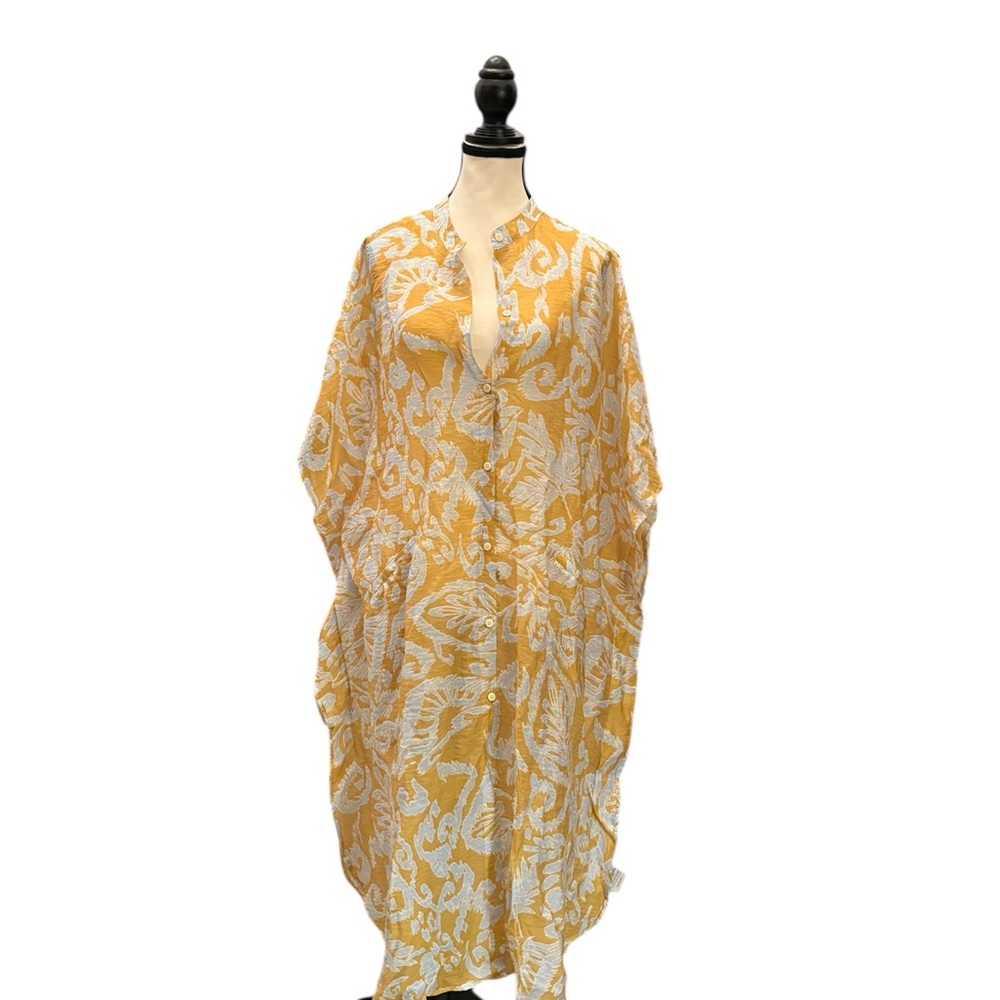 Anthropologie Yellow and White Patterned Kaftan